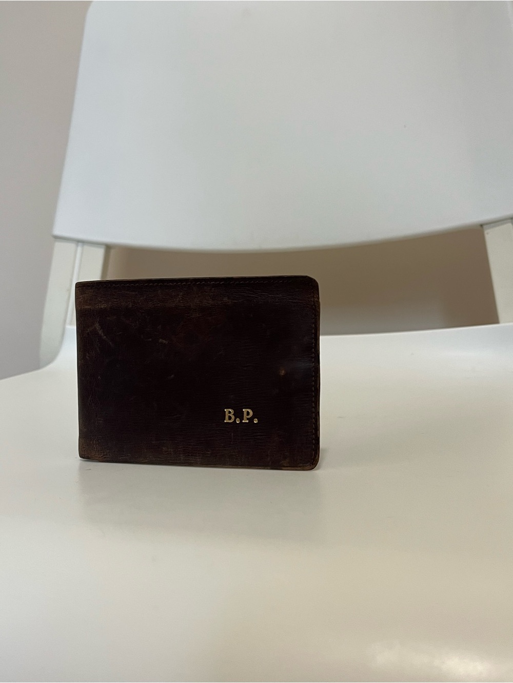Personalized Brown Leather Bi-Fold Wallet with Gold Monogram